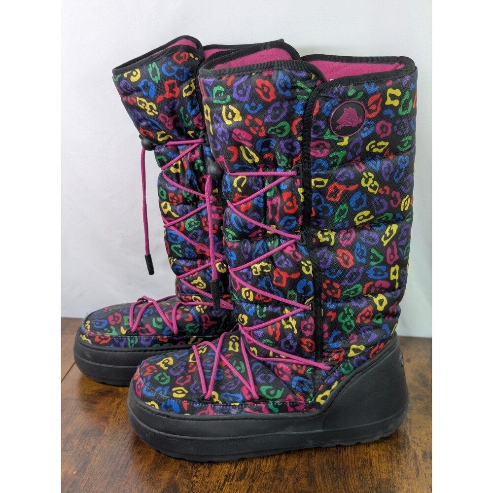 RARE Crocs Kosmoboot Neon Leopard Print Snow Boots Womens Size 9